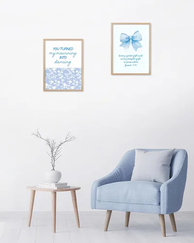 Vista 6 de HesenDot Blue Coquette Bible Verbs You Turned My Mourning into Dancing - Juego de 1 12x16 Inch, You Turned My Mourning into Dancing Blue Canvas