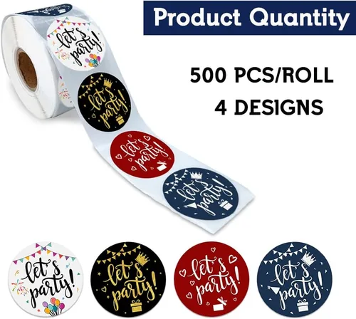 Vista 2 de REWIDPARTY Rollos de calcomanías para niños y adultos, decoraciones de cumpleaños, aniversario y fiestas navideñas (500 por rollo)
