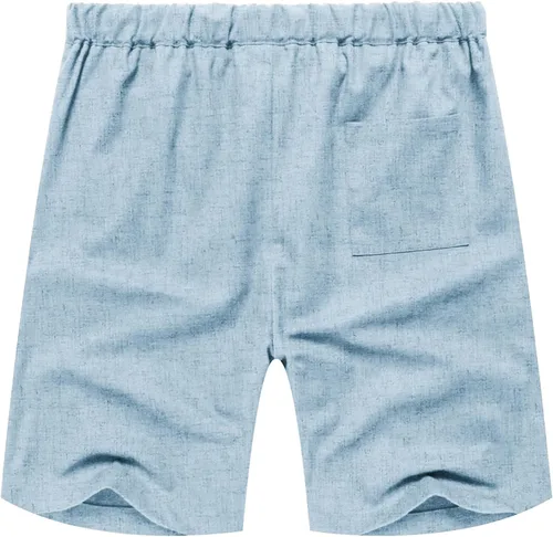 Vista 3 de COOFANDY Pantalones cortos de lino para hombre, cintura elástica, con cordón, pantalones cortos de verano, playa, vacaciones A-Azul Claro