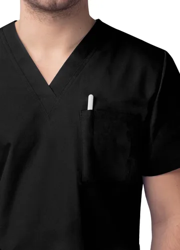 Vista 2 de Sivvan Conjunto médico unisex duradero, camiseta clásica con cuello en V y pantalones médicos con cordón para hombres y mujeres, 5 bolsillos