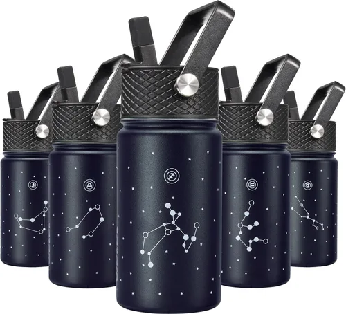 Vista 58 de BJPKPK Botella de agua con tapa con pajilla, botella de agua aislada de 15 onzas, botellas de agua de metal de acero inoxidable, termo reutilizable
