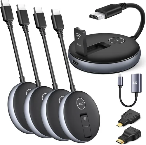 Vista 10 de Transmisor y receptor HDMI inalámbrico: kit extensor Plug and Play, multiTV (1TX hasta 4RX), 50M/165FT @60Hz 5.8G/2.4G- Transmite video desde