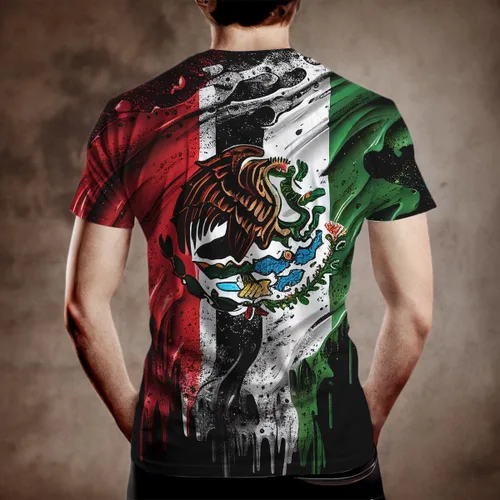 Vista 6 de Camiseta patriótica con la bandera de México para hombre, diseño de águila, colorido, gráfico, verano, manga corta