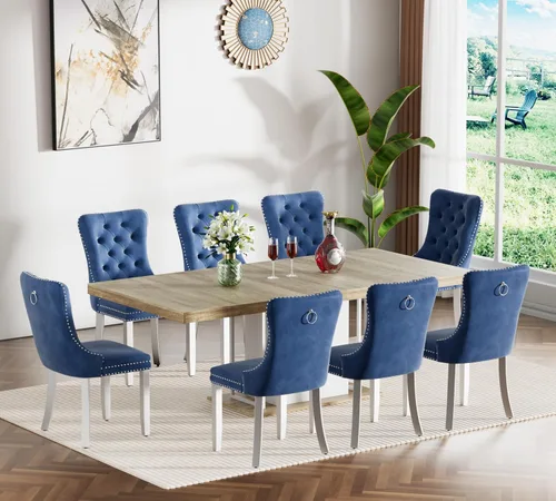 Vista 113 de Juego de mesa de comedor extensible de 5 piezas, juego de mesa de comedor extensible de estilo granja para 4, mesa de cocina expandible de madera