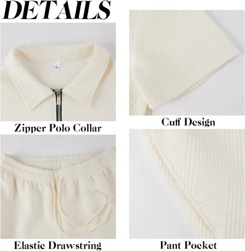 Vista 5 de Aulemen Conjunto deportivo de 2 piezas con cremallera para hombre, manga corta, camiseta polo y pantalones cortos, conjuntos de verano para hombre