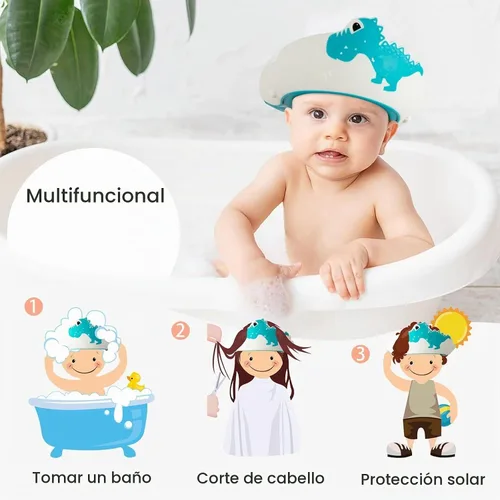 Vista 6 de FUNUPUP Gorro de ducha de bebé para niños, gorra de champú de baño para bebé, protector de lavado de cabello, sombrero de baño de silicona ajustable