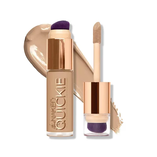 Vista 18 de Urban Decay Quickie Corrector impermeable de cobertura completa 24 horas, acabado mate natural, vitamina E hidratante, cepillo de pulido de doble