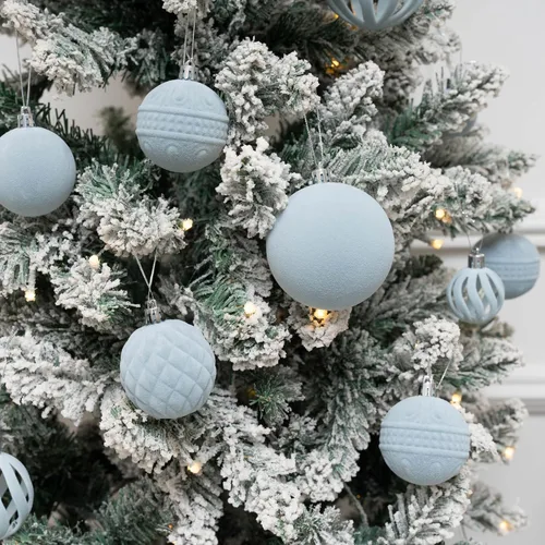 Vista 2 de 36 adornos de terciopelo para árbol de Navidad, juego de adornos de Navidad Azul polvo