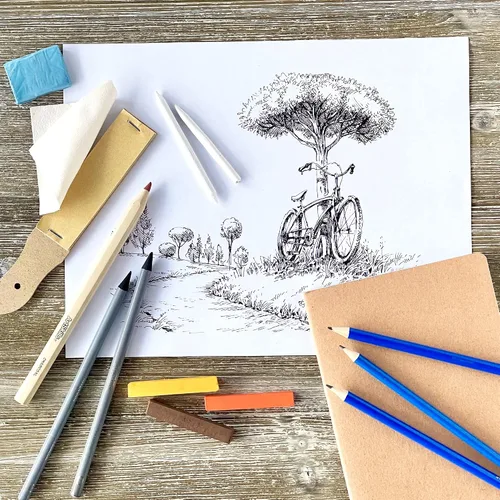 Vista 6 de ArtSkills Kit de bocetos, juegos de arte para adultos con juego de lápices y suministros de arte de carbón, lápices de sombreado para dibujar