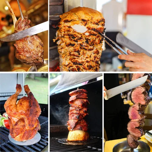 Vista 5 de Parrilla Vertical con Brocheta - Parrilla Vertical Removible de Acero Inoxidable para Barbacoa Brasileña - Perfecta para Bistec, Pollos Enteros