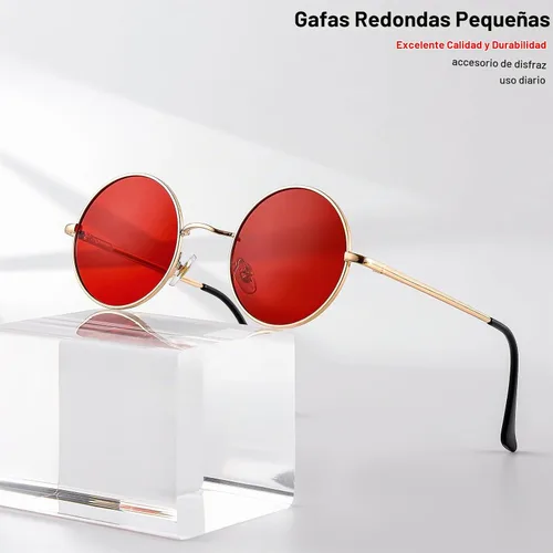 Vista 3 de Gleyemor Gafas de sol redondas polarizadas para hombres y mujeres, lentes 01 Oro/Rojo Claro