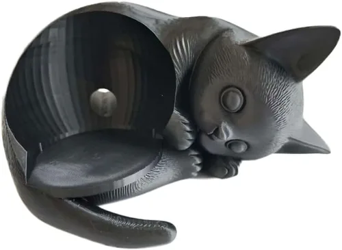 Vista 6 de Soporte impreso en 3D con forma de gato para Echo Dot 5ª generación, organizador de escritorio negro PLA+ compatible con Echo Dot 5, bonita