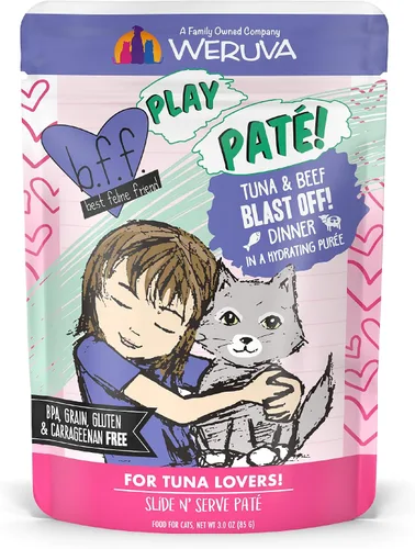 Vista 21 de Weruva B.F.F. PLAY - Best Feline Friend Paté Lovers, Aw Yeah!, Beef & Atún Ta Da! con carne de res y atún, bolsa de 3 onzas (paquete de 12)