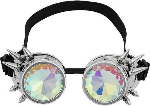 Vista 22 de Gafas caleidoscopio para raves trippy psicodélico steampunk con lentes de cristal de difracción de prisma arcoíris