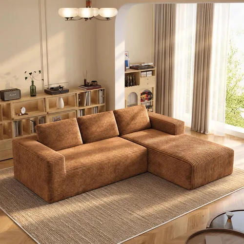Vista 23 de Sofá modular de pana de 106 pulgadas, sofá en forma de L deshuesado con asiento profundo, sofá de espuma de nube con diván de gran tamaño, sofá Negro