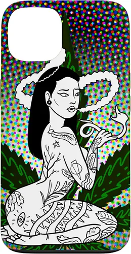 Vista 7 de iPhone 16 Weed Smoking Babe Marihuana Cannabis Smoke Stoner 420 Estuche de regalo