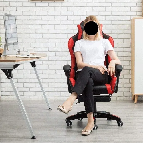 Vista 2 de Ergonomic Office Chair with Lumbar Support and Leather Reclining Swivel Computer Task Chairs Adjustable Gaming Style for Home Work Environments(Blue)