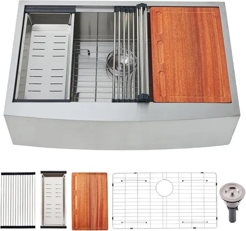 Vista 17 de Fregadero de Barra Negro Empotrable de 15x15 Pulgadas - Fregadero de Cocina Cuadrado Pequeño de Acero Inoxidable de Montaje Superior para Estación