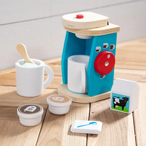 Vista 9 de Melissa & Doug Juego de cafetera de madera para preparar y servir de 11 piezas, accesorios de cocina, accesorios de cocina para niños, juego