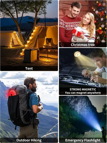 Vista 7 de Cadena de luces retráctiles mejoradas para acampar al aire libre, cadena de luces de campamento de 33 pies con broche, cadena de luz recargable, 9