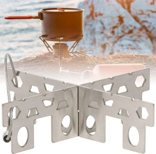 Vista 3 de Soporte para estufa de alcohol, estante portátil de acero inoxidable para estufas cruzadas para camping, senderismo, picnic, entusiastas al aire
