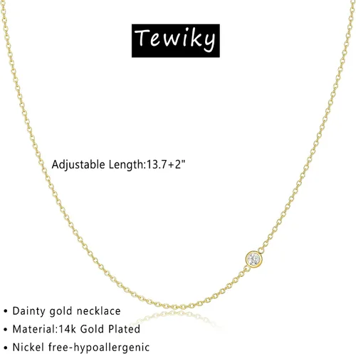 Vista 5 de TEWIKY - Collares bañados en oro de 14 quilates para llevar escalonados, cadena con dije de diamante y gargantilla con eslabones cubanos, delicado