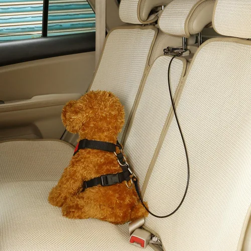 Vista 5 de Cinturón de seguridad de automóvil para perro, cable de acero inoxidable, a prueba de mordidas, cinturón de seguridad para automóvil, correa