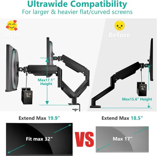 Vista 5 de WALI - Soporte de escritorio para monitor dual para pantallas de 17-32 pulgadas, brazos de monitor dual para 2 monitores, soporta hasta 19.8 lbs