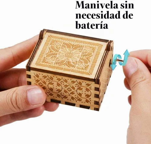 Vista 3 de Caja de música de manivela grabada, caja de música