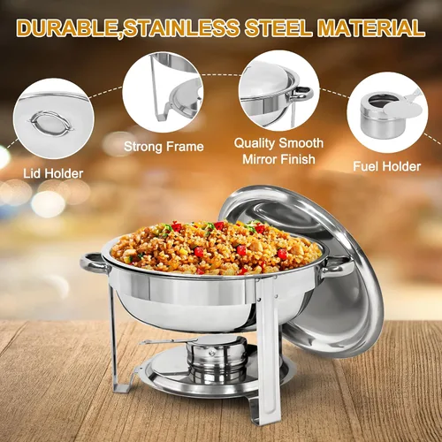 Vista 5 de Nova Microdermabrasion Juego de 6 platos de bufé de acero inoxidable de 5 cuartos de galón, calentadores de alimentos para catering, fiestas