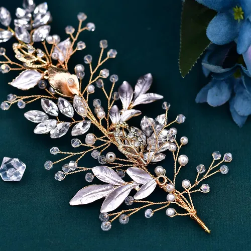 Vista 6 de HONGMEI Tocado de novia para boda, accesorios para el cabello, para novias, diadema de boda con diamantes de imitación para mujeres y niñas (dorado)