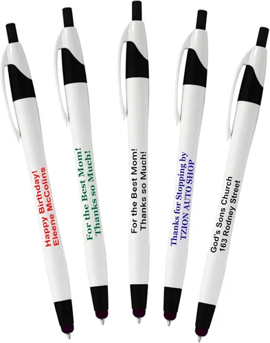 Vista 6 de Paquete de 200 bolígrafos personalizados de tinta de escritura con punta de lápiz capacitivo, los mejores bolígrafos personalizados impresos con tu