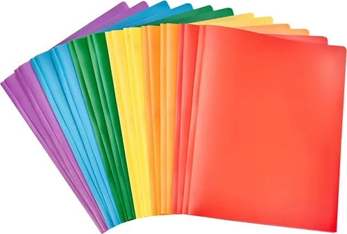 Vista 8 de Amazon Basics Carpetas de plástico coloridas resistentes con 2 bolsillos para papel tamaño carta, paquete de 12, colores surtidos
