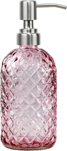 Vista 12 de Dispensador de jabón de vidrio con patrón de diamante de 16 onzas, dispensador de jabón recargable para cocina y baño, con bomba de acero inoxidable