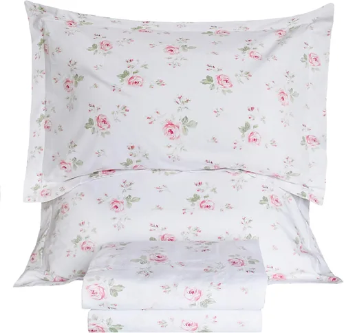 Vista 11 de QSH Sábanas 100% Algodón para Cama Tamaño King, Patrón de Plantas Florales Blancas Botánicas de Lujo de Algodón con Estampado Floral Ropa de Cama