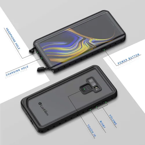 Vista 5 de Lanhiem Funda para teléfono Galaxy Note 9, IP68, impermeable, a prueba de polvo, a prueba de golpes, con protector de pantalla integrado, cubierta