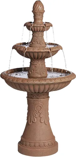 Vista 2 de Santa Cruz - Fuente de suelo de piedra sintética de 45 3/4 pulgadas de alto, decoración italiana para exteriores, con luz LED, cascada de 3 niveles