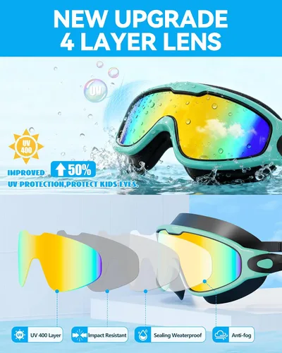 Vista 8 de Aegend - Nuevas gafas de natación de visión amplia para adultos, con protección antiniebla/UV, sin fugas, con tapones para los oídos para hombres