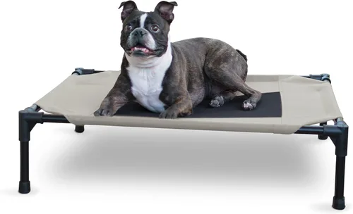 Vista 10 de K&H PET PRODUCTS - Cuna elevada para mascotas con centro de malla, varios tamaños Malla de color marrón.