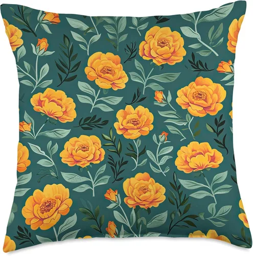 Vista 4 de Marigold Cute Flower Pattern Throw Pillow