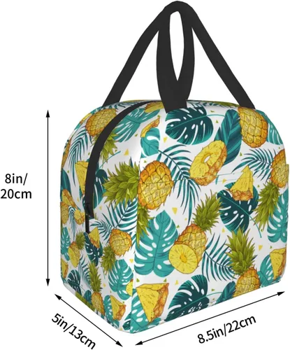 Vista 5 de Bolsa de almuerzo aislada Hmklpi con piñas, bolsillo frontal, reutilizable, con cierre de cremallera para hombres y mujeres