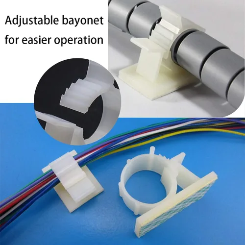 Vista 4 de Clips ajustables para cables autoadhesivos, organizador de cables, abrazaderas de alambre adhesivas, color blanco, paquete de 25