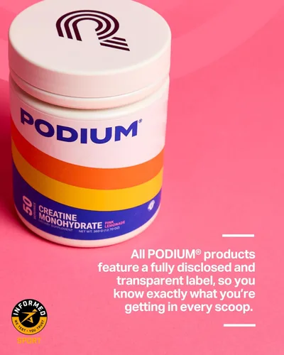 Vista 4 de Podium Nutrition, Solos Monohidrato de creatina, 50 porciones, limonada rosa, aumenta el rendimiento atlético