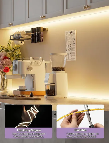 Vista 6 de MIWISE Tira de luces LED USB 5V, tira de luz LED COB súper brillante de 2700K blanco cálido con interruptor regulador táctil, cinta de luz regulable