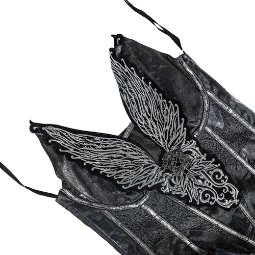 Vista 5 de WOSJKDJ Disfraz sexy de ángel para adultos, disfraz de Halloween para mujer, disfraz de cosplay con alas y halo de deseo, vestido de ángel caído