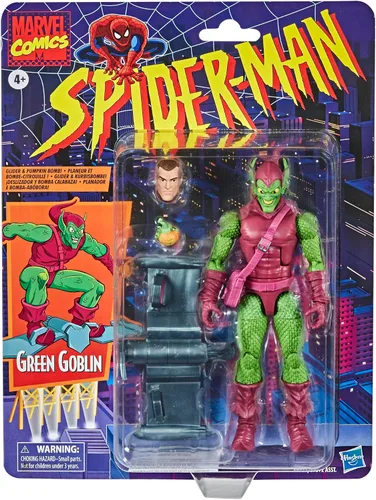 Vista 2 de Hasbro Marvel Legends Series - Figura de acción coleccionable de 6 pulgadas de Spider-Man, traje de Duende Verde, colección retro