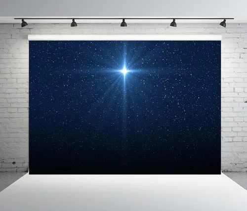Vista 3 de BELECO Telón de fondo de tela de estrella nocturna de 5 x 3 pies, Santa Navidad, estrella, cielo estrellado azul, fondo, escena de la Natividad