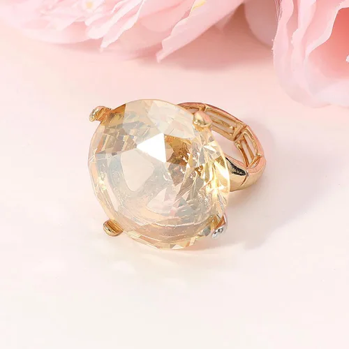 Vista 3 de Fashion 21 Anillo elástico de piedra colorida de cristal extra grande para mujer (marrón claro)