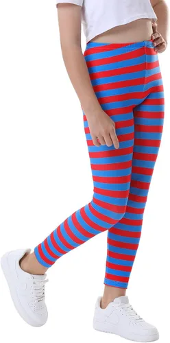 Vista 4 de HDE Leggings navideños elásticos hasta el tobillo a rayas para niña