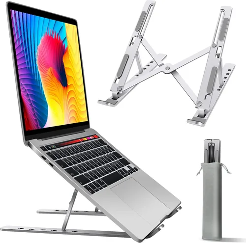 Vista 9 de Soporte para laptop, soporte para tableta de computadora, soporte plegable de aluminio ajustable para laptop, compatible con MacBook Air Pro